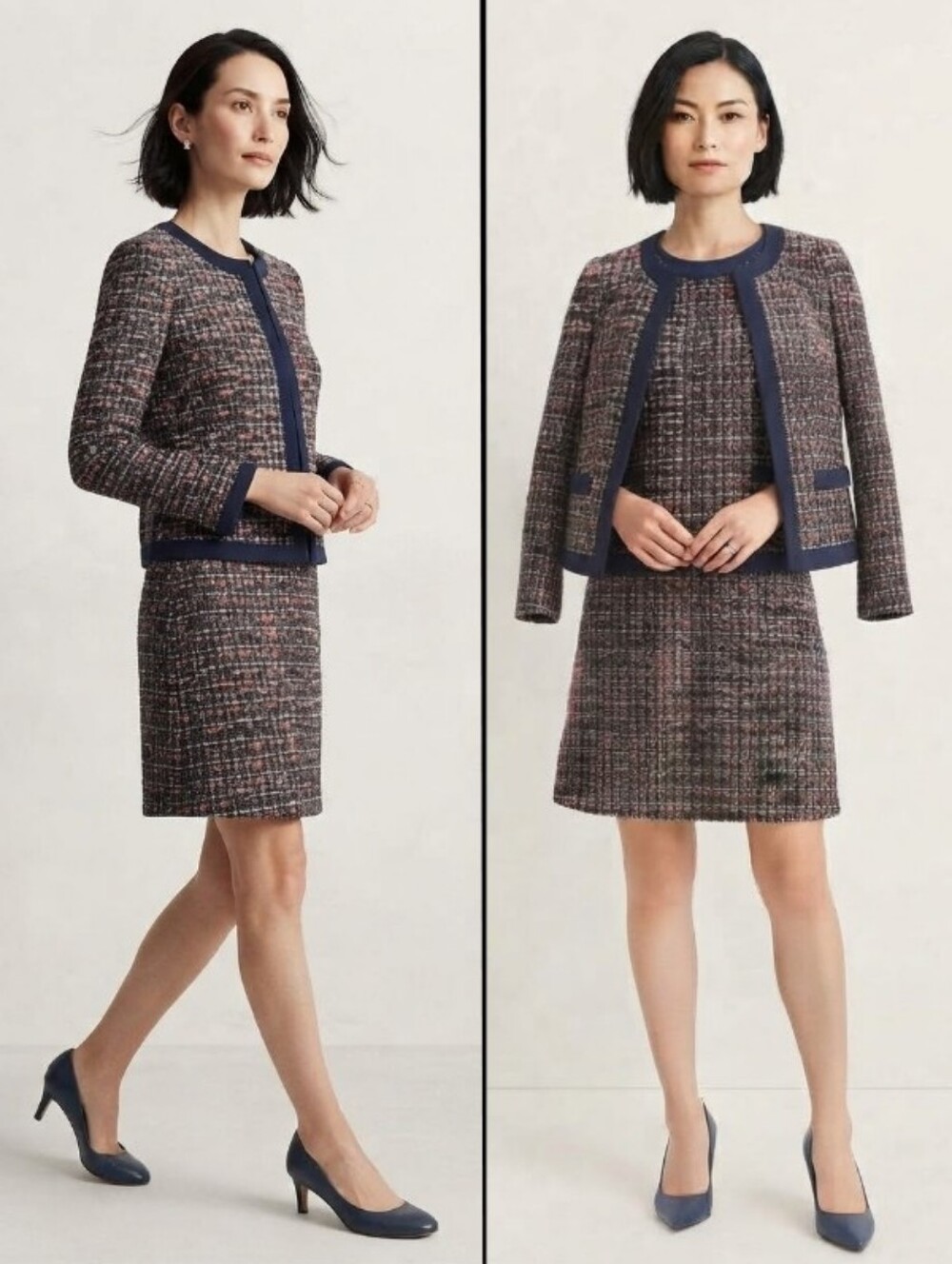 Gal Meets Glam Tweed Jacket & Dress Matching Set Jewel-Neck Textured Size 8